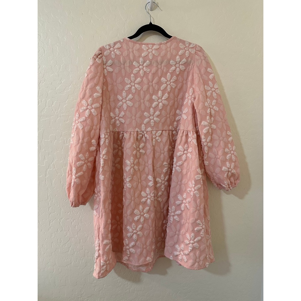 SHEIN Curve Pink Floral Tie Front Babydoll Mini Dress 0XL Plus Size Feminine - Picture 5 of 13